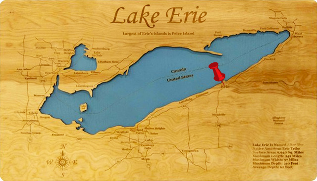 Lake Erie Wood Pin Map